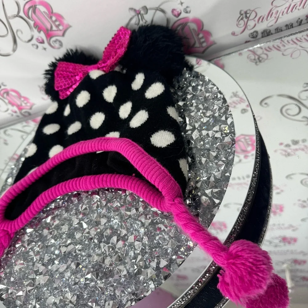 Disney hat touque bow ribbon 🎀 ears Minnie Mouse Polka Dot Hat Pink Accents